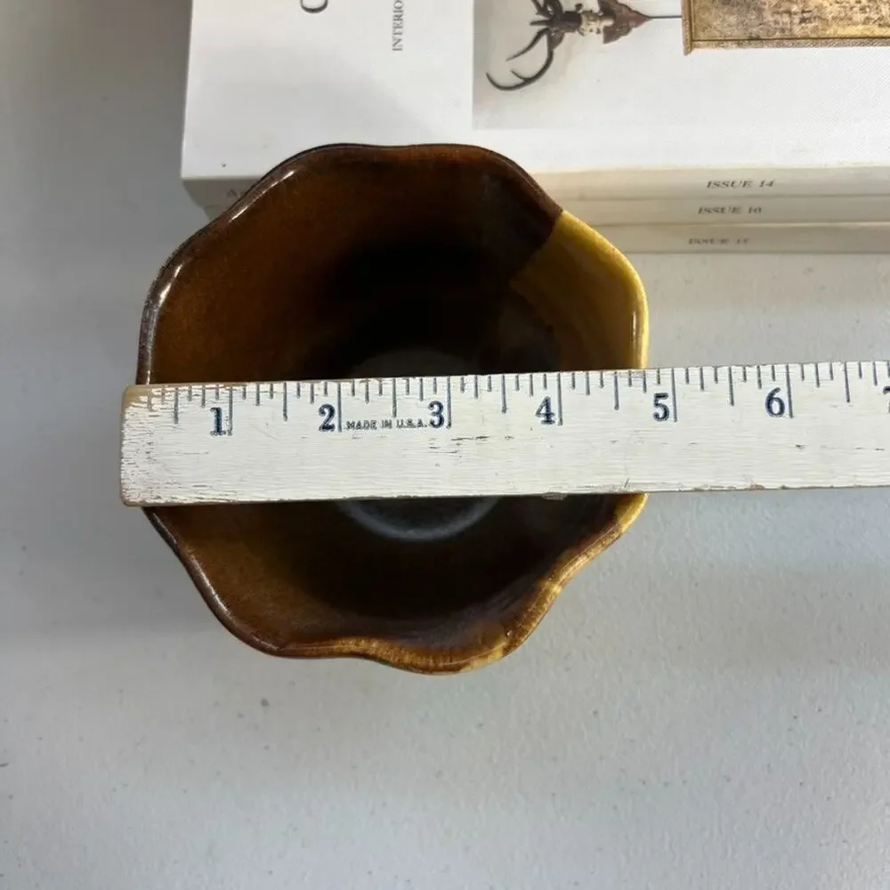Pat Schweikert Studio Art Pottery Decorative Bowl Stoneware Brown Yellow Drip